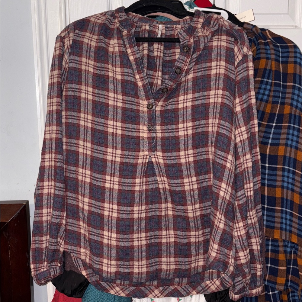 Free People Dark Red “Northern Bound” Pullover Style Oversized Cabin-Core Tunic - Picture 5 of 6